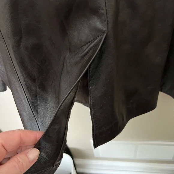 Denim and Co. qvc smooth brown leather distressed oversized blazer - Picture 9 of 10